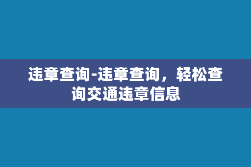 违章查询-违章查询，轻松查询交通违章信息