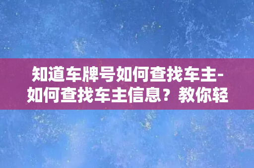 知道车牌号如何查找车主-如何查找车主信息？教你轻松搞定！