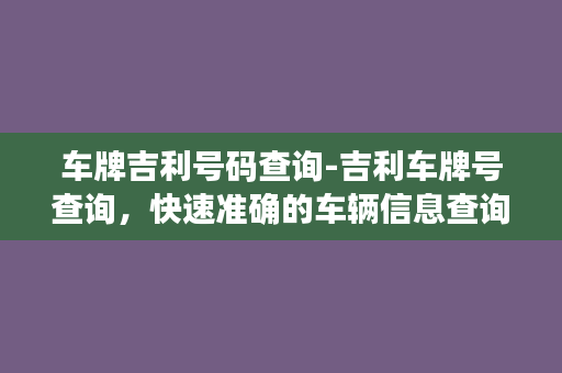 车牌吉利号码查询-吉利车牌号查询，快速准确的车辆信息查询服务