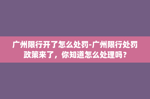 广州限行开了怎么处罚-广州限行处罚政策来了，你知道怎么处理吗？