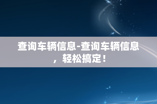 查询车辆信息-查询车辆信息，轻松搞定！