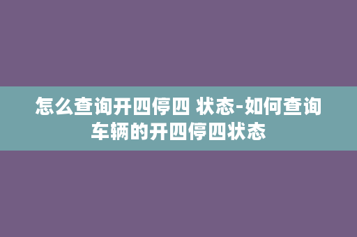 怎么查询开四停四 状态-如何查询车辆的开四停四状态