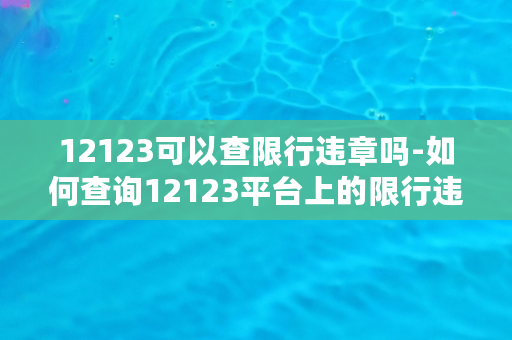 12123可以查限行违章吗-如何查询12123平台上的限行违章记录？