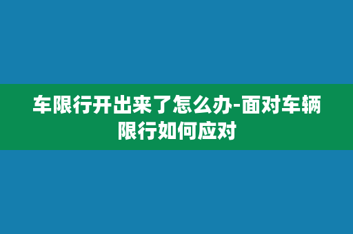 车限行开出来了怎么办-面对车辆限行如何应对