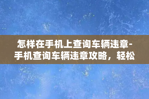 怎样在手机上查询车辆违章-手机查询车辆违章攻略，轻松管理违章记录