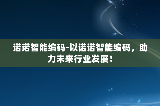 诺诺智能编码-以诺诺智能编码，助力未来行业发展！