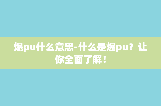 爆pu什么意思-什么是爆pu？让你全面了解！